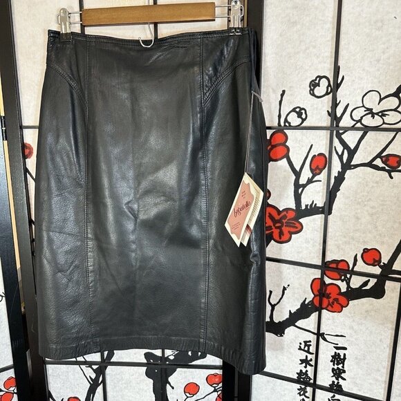 Bagatelle Genuine Leather High Rise Straight Pencil Skirt Solid Black 10 Y2K New - Picture 1 of 7